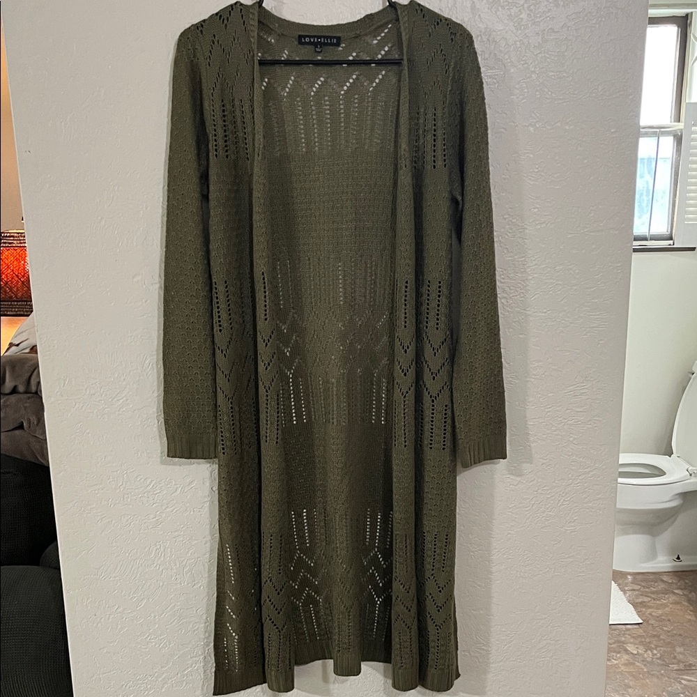 Forest Green Long Knit Cardigan